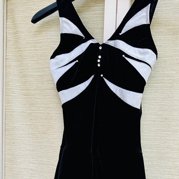 Figure Skating Dress Black and White Velvet with Rhinestones Women's Size XS - Picture 2 of 5